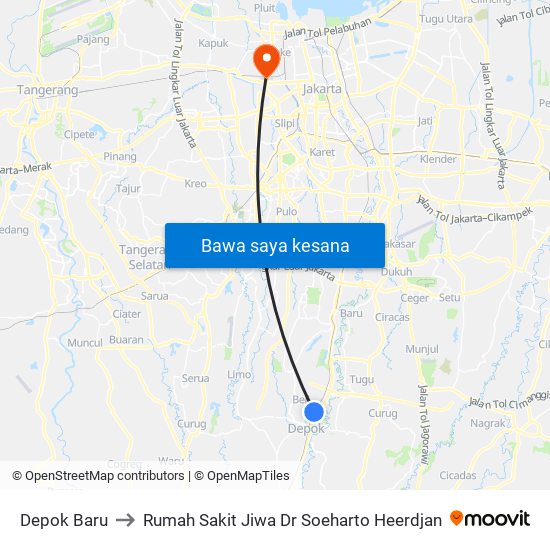 Depok Baru to Rumah Sakit Jiwa Dr Soeharto Heerdjan map