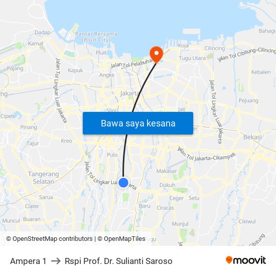 Ampera 1 to Rspi Prof. Dr. Sulianti Saroso map