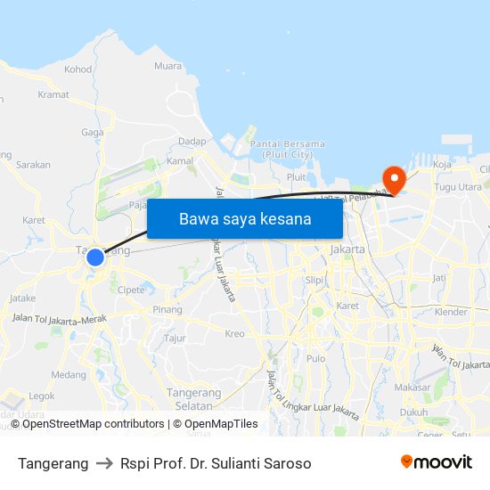 Tangerang to Rspi Prof. Dr. Sulianti Saroso map