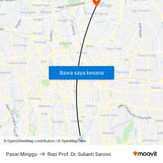 Pasar Minggu to Rspi Prof. Dr. Sulianti Saroso map