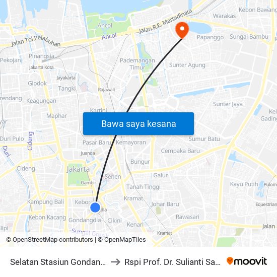 Selatan Stasiun Gondangdia to Rspi Prof. Dr. Sulianti Saroso map