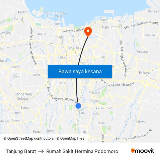 Tanjung Barat to Rumah Sakit Hermina Podomoro map