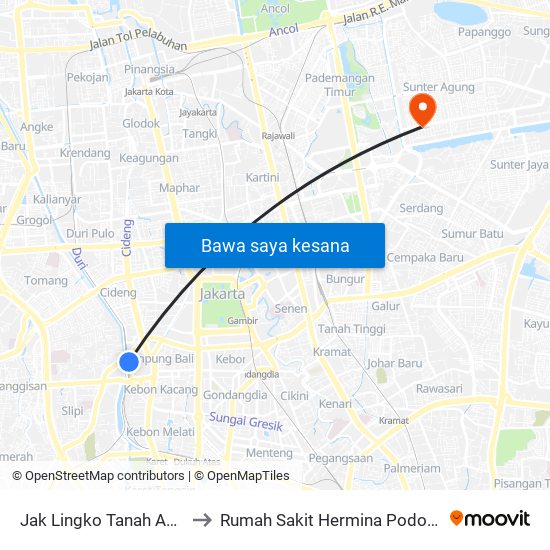 Jak Lingko Tanah Abang to Rumah Sakit Hermina Podomoro map