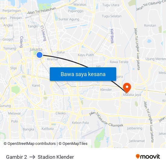 Gambir 2 to Stadion Klender map