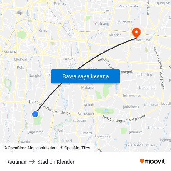Ragunan to Stadion Klender map