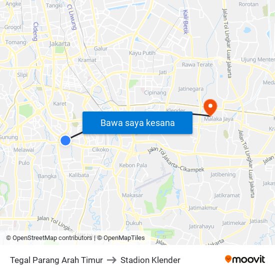 Tegal Parang Arah Timur to Stadion Klender map