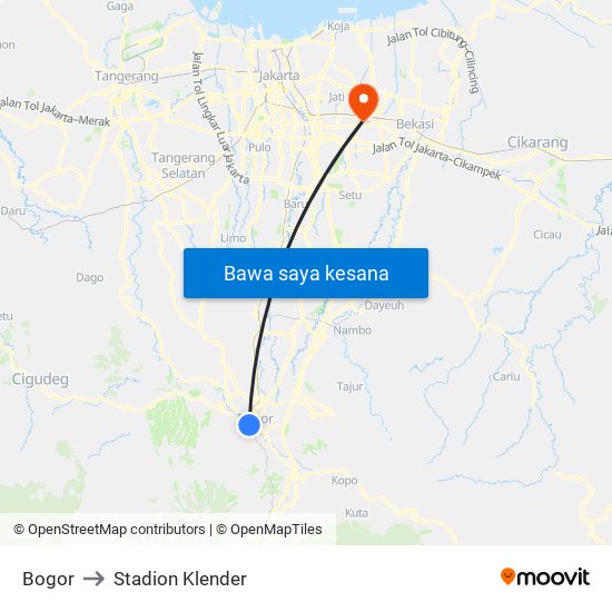 Bogor to Stadion Klender map