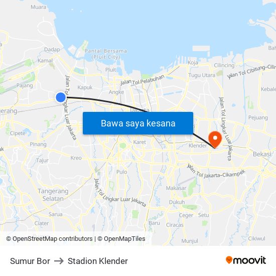 Sumur Bor to Stadion Klender map