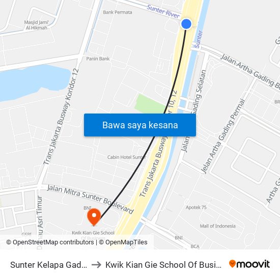 Sunter Kelapa Gading to Kwik Kian Gie School Of Business map