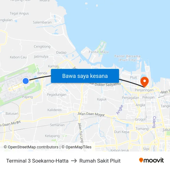 Terminal 3 Soekarno-Hatta to Rumah Sakit Pluit map