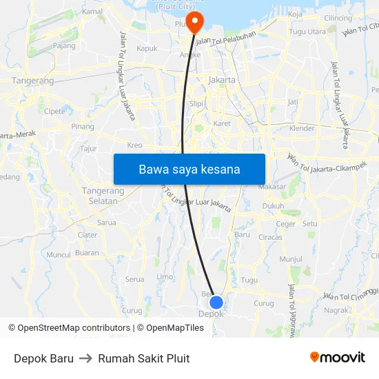 Depok Baru to Rumah Sakit Pluit map