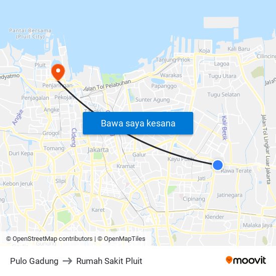 Pulo Gadung to Rumah Sakit Pluit map