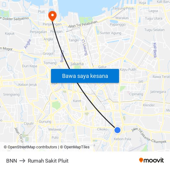 BNN to Rumah Sakit Pluit map