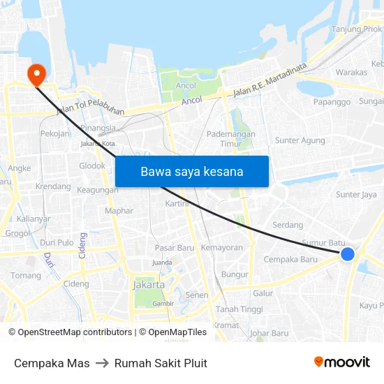 Cempaka Mas to Rumah Sakit Pluit map