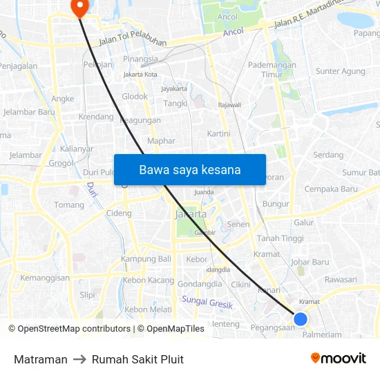 Matraman to Rumah Sakit Pluit map