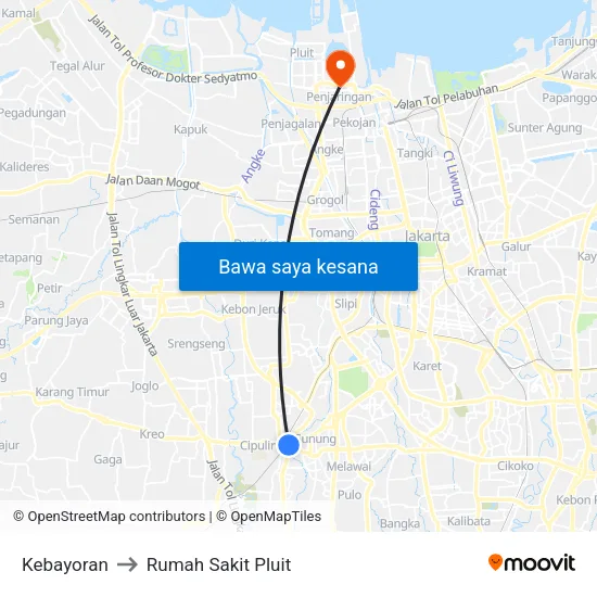 Kebayoran to Rumah Sakit Pluit map
