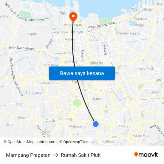 Mampang Prapatan to Rumah Sakit Pluit map