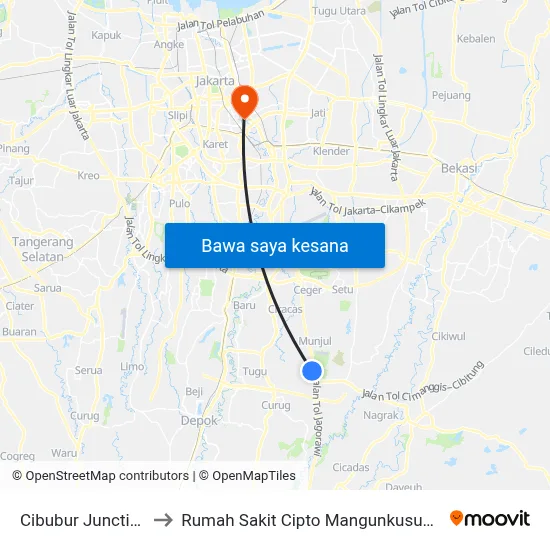 Cibubur Junction to Rumah Sakit Cipto Mangunkusumo map