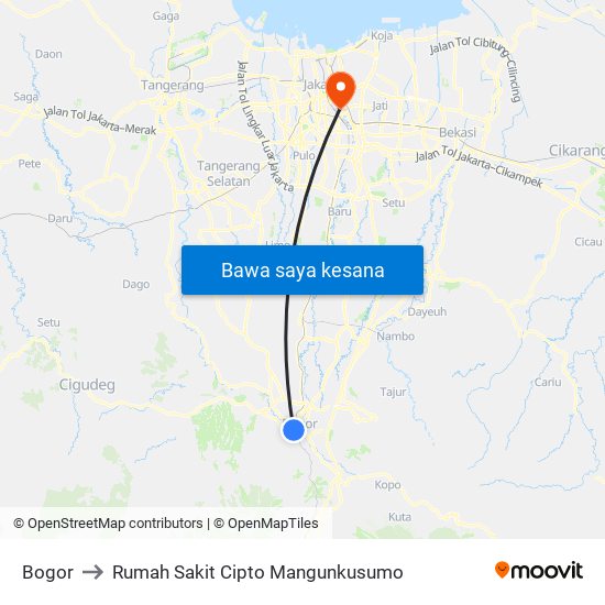 Bogor to Rumah Sakit Cipto Mangunkusumo map