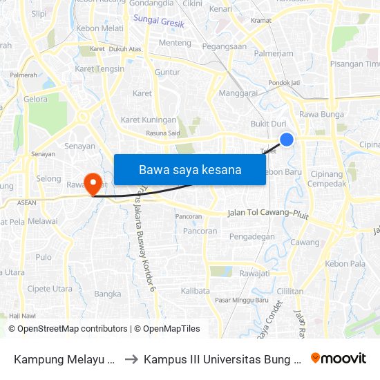 Kampung Melayu Kecil to Kampus III Universitas Bung Karno map