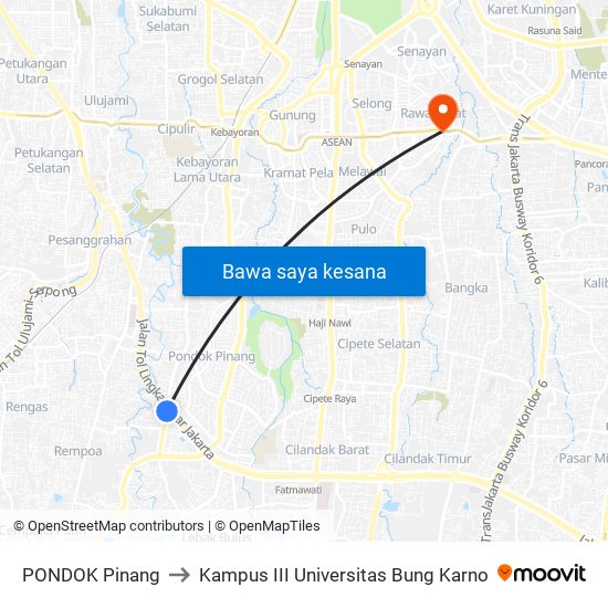 PONDOK Pinang to Kampus III Universitas Bung Karno map