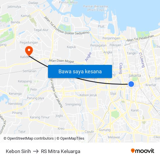 Kebon Sirih to RS Mitra Keluarga map