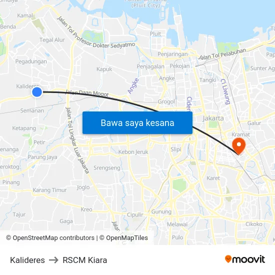 Kalideres to RSCM Kiara map