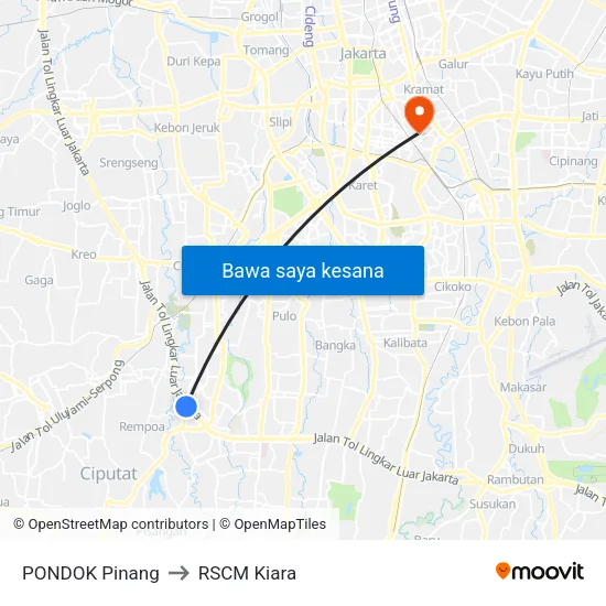 PONDOK Pinang to RSCM Kiara map