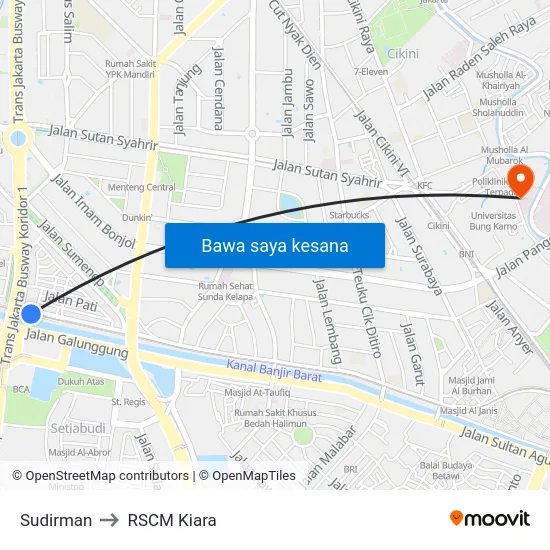 Sudirman to RSCM Kiara map