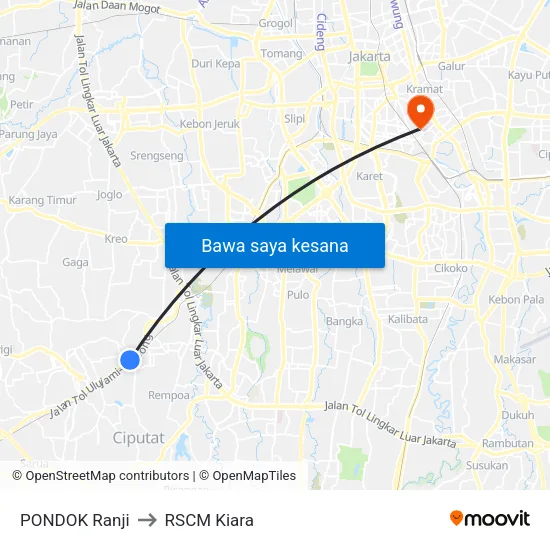 PONDOK Ranji to RSCM Kiara map