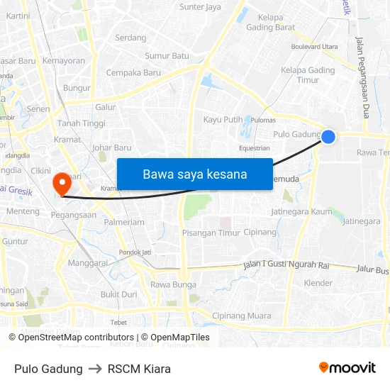 Pulo Gadung to RSCM Kiara map