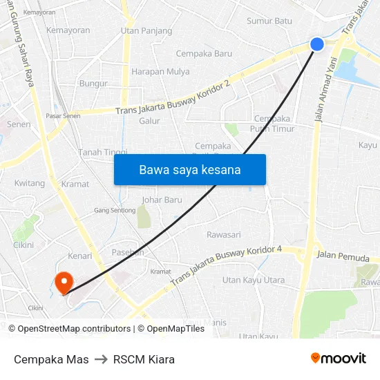 Cempaka Mas to RSCM Kiara map
