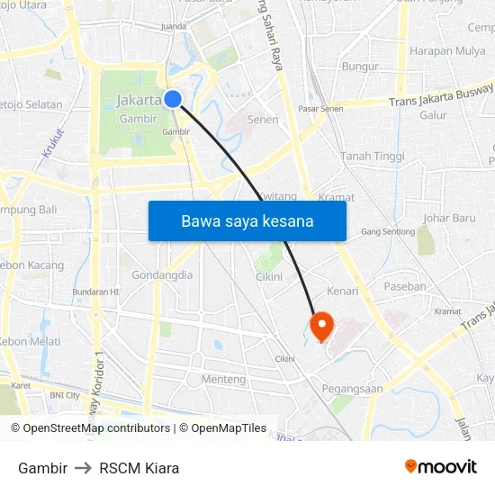 Gambir to RSCM Kiara map
