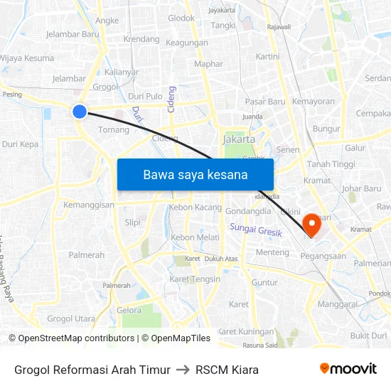 Grogol Reformasi Arah Timur to RSCM Kiara map