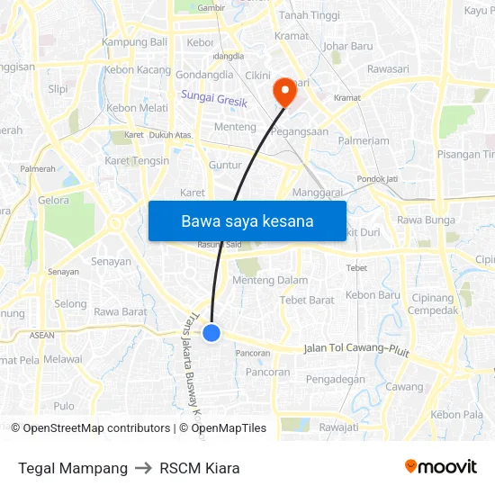 Tegal Mampang to RSCM Kiara map