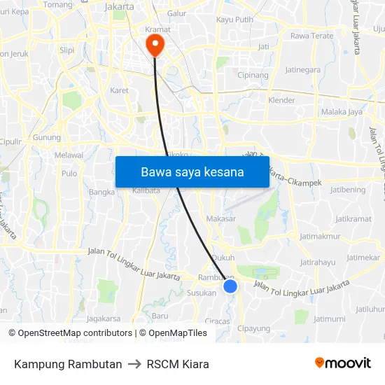 Kampung Rambutan to RSCM Kiara map