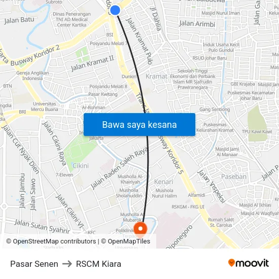 Pasar Senen to RSCM Kiara map