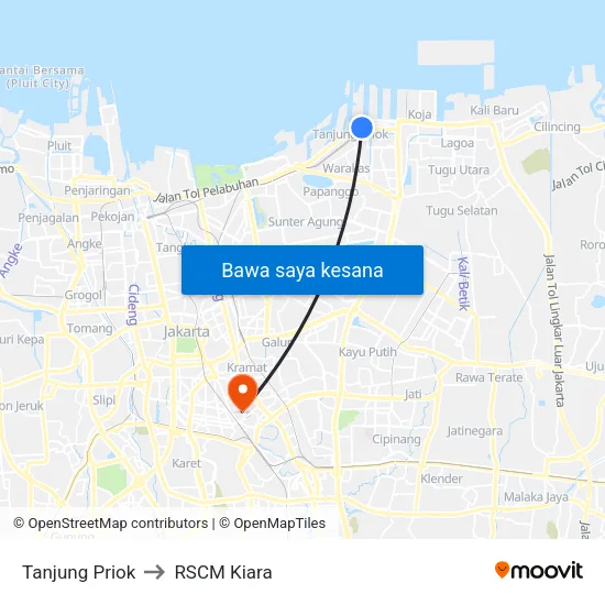 Tanjung Priok to RSCM Kiara map