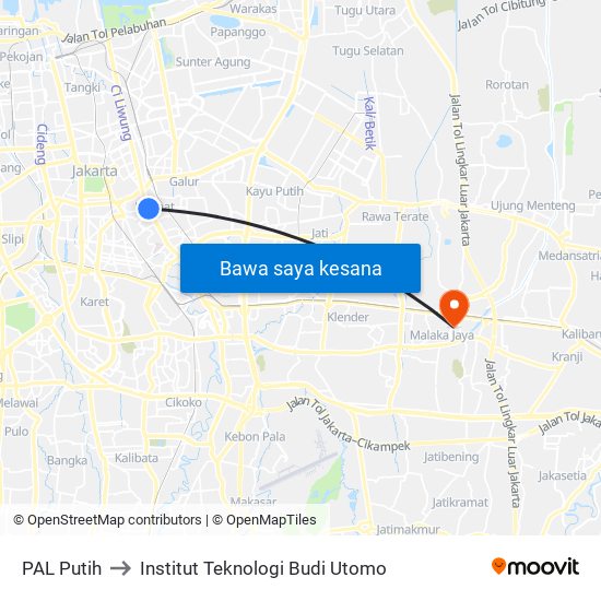 PAL Putih to Institut Teknologi Budi Utomo map