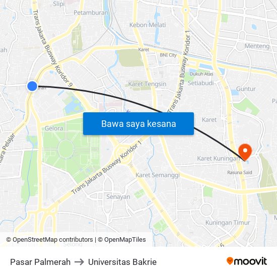 Pasar Palmerah to Universitas Bakrie map