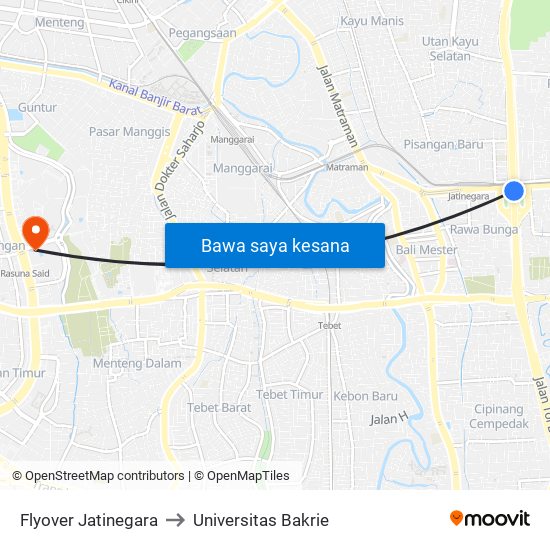 Flyover Jatinegara to Universitas Bakrie map