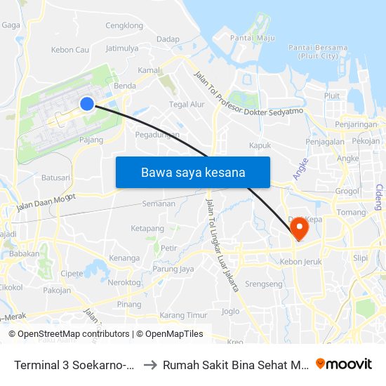 Terminal 3 Soekarno-Hatta to Rumah Sakit Bina Sehat Mandiri map