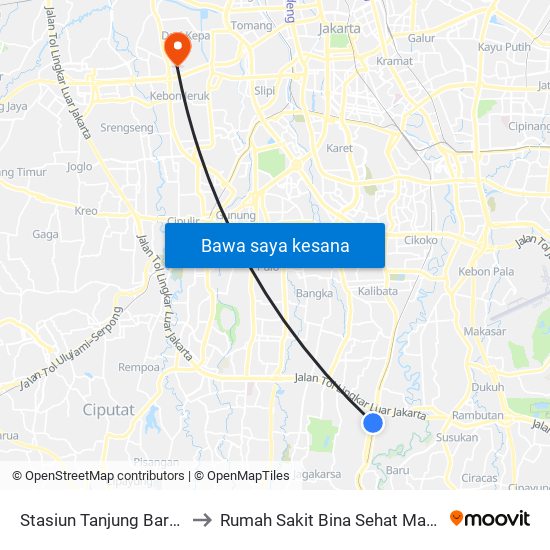 Stasiun Tanjung Barat 2 to Rumah Sakit Bina Sehat Mandiri map