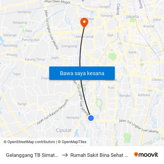 Gelanggang TB Simatupang to Rumah Sakit Bina Sehat Mandiri map