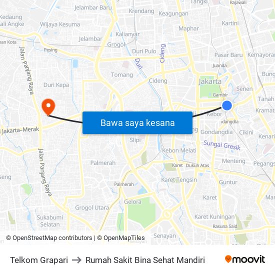 Telkom Grapari to Rumah Sakit Bina Sehat Mandiri map