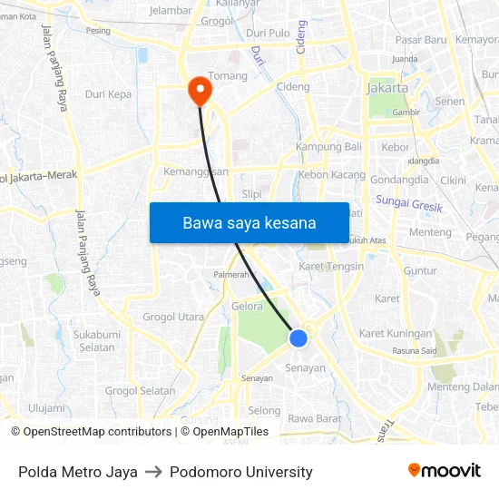 Polda Metro Jaya to Podomoro University map