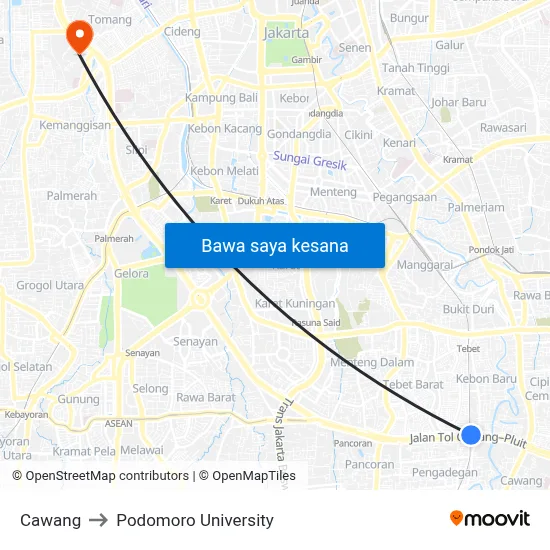 Cawang to Podomoro University map