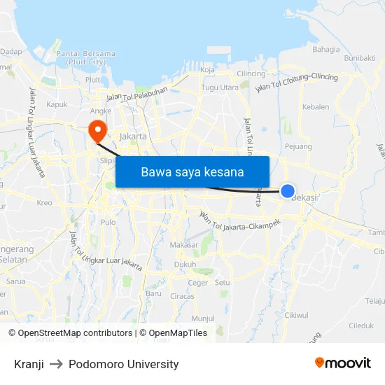 Kranji to Podomoro University map