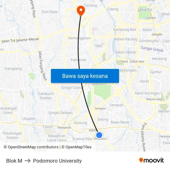 Blok M to Podomoro University map