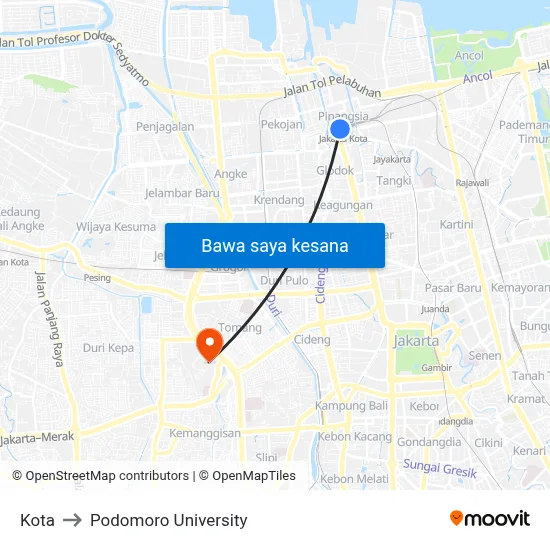 Kota to Podomoro University map